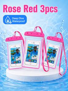 1/2/3/5入通用防水手機袋 防水手機殼 適用於 iPhone 14/13/12/11 Pro Max/XS Plus、Galaxy S22/S23 手機 (最高 7.0 吋) 3D 手機防水乾袋 - 玫紅色 - 查看 22