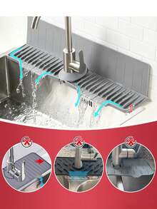 Kitchen Faucet Splash Guard Silicone Mat, Sink Countertop Anti-Stain Draining Mat, Anti-Water Accumulation Design, Easy To Clean, Suitable For Cleaning Tools, Dispenser Bottles, Bottles, Cups - View 2