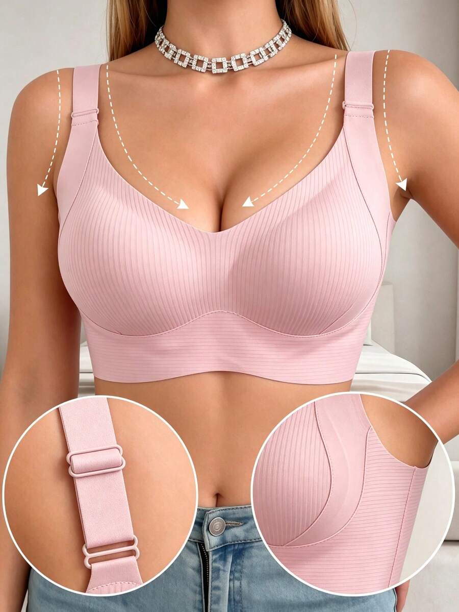 Temptuelle 女款無縫內衣 - 可調節肩帶、無鋼圈支撐、適合日常穿著、超柔軟透氣面料、女款春季服飾、舒適內衣胸罩 - 粉色 - 查看 1