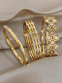 18K Golden Plated Irregular Geometry Bangle Bracelet Sets For Women Stainless Steel Bracelet For Party Festival Birthday Holiday Season Jewelry Gifts - Multicolor - View 10