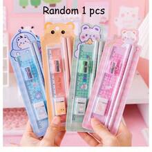 Random 1/4/8/12pcs Cartoon Stationery Set, Pencil, Pencil Sharpener, Eraser, Ruler, Original New 5pcs Set, Suitable For Scroll/Gift/Present/Prize/Back To School Season/Classroom Prize, Gift Filler Bag, Back To School Season Gift - Multicolor - View 11