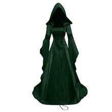Disfraz de cosplay para mujer, estilo medieval retro, vestido de novia con capucha y corsé de 8 colores para cosplay y Halloween. - Negro - Ver 7