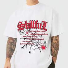 Skillful Spider Web Graphic Tee – Pink Gothic Y2K Streetwear Top - White - View 1