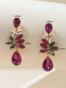 1 Pair Women's Teardrop Shaped Colorful Floral Diamond Earrings Suitable For Outings - Rose Red - E036 - View 3