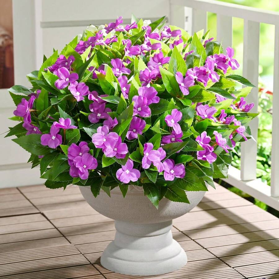 1/3pcs Vibrant Artificial Impatiens Flower Bouquet, Realistic Faux Flowers, Suitable For Outdoor Garden, Indoor Planter And Balcony Decoration, 15.7 Inches Tall, Low Maintenance, Durable And Bendable Stems, Artificial Flowers - Purple - View 1