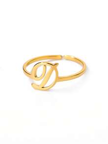 1PC Fashion 26 English Initial Chunky Rings For Women Men Opening 18K Gold Plated Smooth Letter Ring European And American Style Finger Jewelry - Gold Ring - View 13