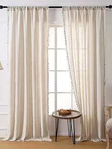 2PCS Set Outdoor Solid Color Sheer Curtains, Bohemian Style Lace Draped Sheer Curtains, Light-Filtering Non-See-Through Curtains Suitable For Outdoor Porch, Hotel, Pool, Garden Corridor Privacy Protection, Bedroom Balcony Living Room Decorative Curtains - 2pcs - View 2