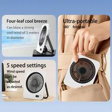 Portable Desktop Mini Fan, 5-Speed Adjustable, USB Rechargeable Table Fan, Digital Display Mini Hanging/Standing Fan, Outdoor Handheld Fan, Portable Durable Fan For Office, Dorm, Outdoor Travel - Desk Fan - View 10