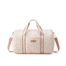 Pink Floral Quilted Travel Luggage Bag, Large Capacity Weekend Overnight Bag With Detachable Shoulder Strap, Casual Travel Tote Bag - Multicolor - View 1