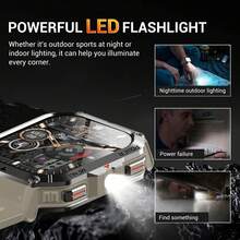 Blackview 2.01" Smartwatch Tangguh dengan Lampu LED dan Kompas, Smartwatch Olahraga Luar Ruangan Tahan Air untuk Pria dan Wanita, Monitor Detak Jantung dan Tidur, Baterai Tahan Lama, Desain Unisex, Kompatibel dengan Sistem iOS dan Android. Hadiah Liburan yang Sempurna. - Khaki - View 6