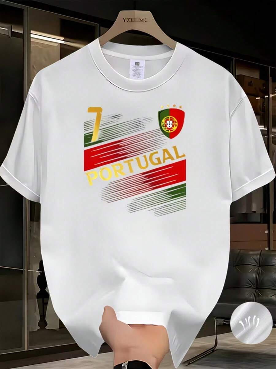 Portugal No. 7 Retro National Football Team Jersey - Portugal Retro No Number Breathable Crew Neck Jersey With 7 Print, Suitable For Sports, Daily Wear, Etc. - 白色 - 查看 1