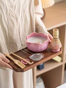 7-Piece Pink Lotus Matcha Tea Set, Japanese Matcha Whisking Set, Includes Bamboo Tea Whisk, Tea Scoop, Sifter, Ceramic Bowl, Tea Whisk Holder And Flower Holder, Traditional Matcha Making Tools, Suitable For Tea Lovers - Multicolor - View 2