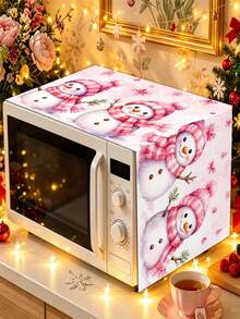 1pc 35*90cm Christmas Microwave Dust Cover, Polyester Material, Red, Red Berry, Bow, Christmas Snowman, Christmas Tree, Snowflake Pattern, Dustproof, Stain-Resistant, Kitchen Decor, Home Decor, Christmas Gift, Bedroom Decor, Garden Decor, Kitchen Decor, Room Decor, Soft And Cute, Christmas Gift, Birthday Gift - Multicolor - View 3