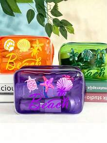 Transparent Waterproof Storage Bag, Zippered Cosmetic Bag With Cartoon Ocean Shell Pattern, Large Capacity Waterproof Multi-Functional Storage Pouch, Women's Transparent Toiletry Bag, Foldable Lightweight Wash Bag, Portable Travel Personal Care Cosmetic Organizer. Teacher's Day Gift, Mother's Day, Back To School, Vacation - Multicolor - View 4