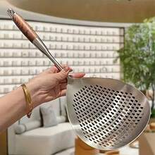 1pc Large Stainless Steel Strainer, Heat-Resistant (662°F) Material, Ergonomic Handle And Fine Mesh, Suitable For Frying, Hot Pot, Cooking And Baking, Restaurant And Home Kitchen Tool, Durable And Practical Kitchen Accessory - Multicolor - View 7