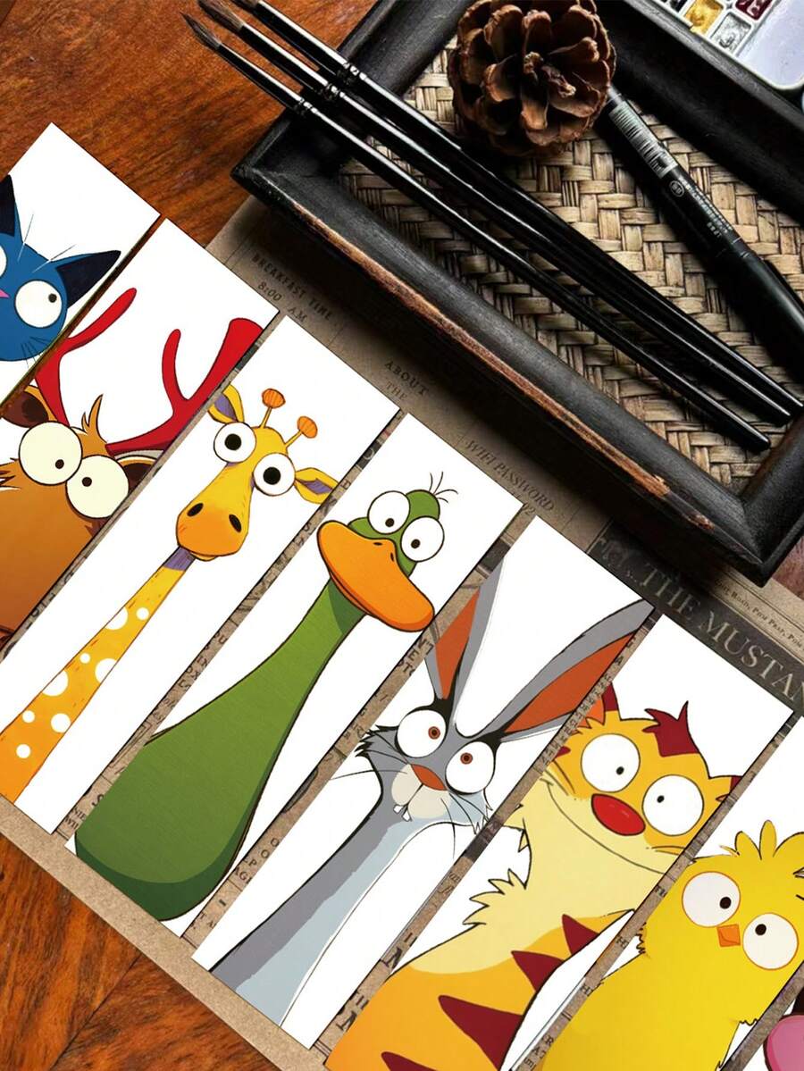 30 Peças Marcadores de Livro Engraçados de Animais, Etiquetas de Leitura de Livros em Desenho Animado, Cartões Marcadores, Papelaria Prática, Requintada, Criativa, DIY - Animais engraçados - Visão 1