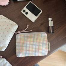 Ins Pastoral Style Floral Polka Dot Plaid Print Makeup Bag, Cute Fabric Zipper Portable Storage Pouch - Coin Purse - View 6