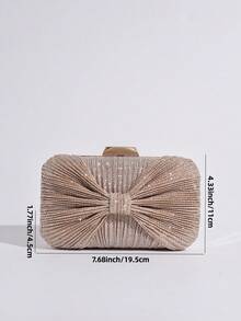 Sparkly Bow Decor Evening Clutch Bag Pleated Handbag Party Bag Shoulder Crossbody Chain Bag Women's Bag Elegant Fashion Versatile Evening Bag For Gowns And Formal Wear For Parties And Gatherings - Champagne - View 10
