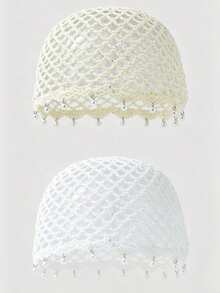 1pc Women's Fashion Lightweight Hollow Pearl Pendant Beaded Knit Hat, Suitable For Boho Beach Outings And Daily Wear - A - View 26