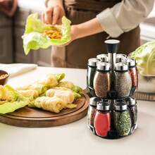 Revolving Spice Rack Organizer Countertop, Spinning Spice Storage Rack Tower Organizer With 6/12 Empty Jars, Rotating Spice Holder Shelf Seasoning Rack Shelf, Spice Seasoning Bottle Organizer - Black - View 6