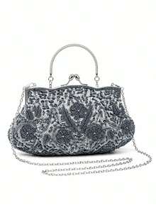 Women's Handbags, Beaded Evening Clutches Designed Specifically For Women, Sequined Wallets, Perfect For Formal Occasions Such As Wedding Receptions - 灰色 - 查看 4