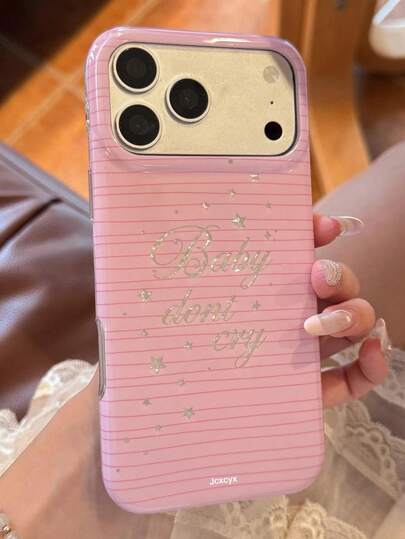 New Stylish Pink Stripe Star Letter Glitter Asymmetrical Silvery Rhinestone Sequin Pattern Phone Case Compatible With IPhone 17 Pro Max 17 Pro 16 Pro Max 15 Pro Max 14 Pro Max 16 Plus 13 12 Pro 11 Blingbling Soft Laser Cover Y2K Girl Shell