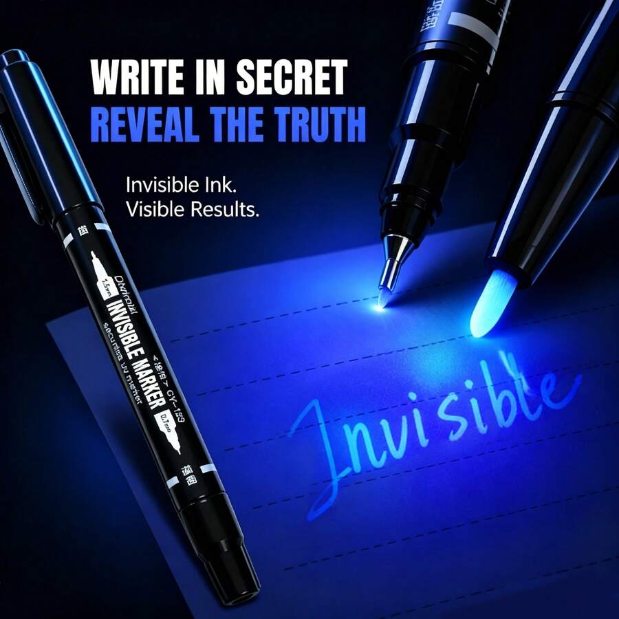Dual Tip UV Pen 0.7mm&1.5mm,Waterproof, Anti-Fading UV Marker Pens Write On Paper, Leather, Wood, Leather, Plastic, Cloth, Ceramics, Glass, And Metal. Most Surfaces, Back To School - A - View 1