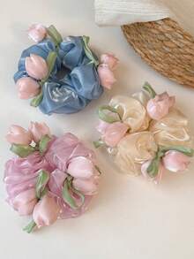1pc Gentle Tulip Elegant Sweet Elegant Hair Tie Ponytail Hair Rope Versatile Scrunchie Hair Accessory For Women Elastics Rubber Bands - Multicolor - View 2