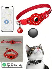 1 pieza Collar reflectante ajustable para gato, collar localizador para mascota compatible con Apple Find My Tracker, diseño de estampado animal de 7-9 pulgadas, collar removible para gatos, no compatible con Android - Multicolor - Ver 13