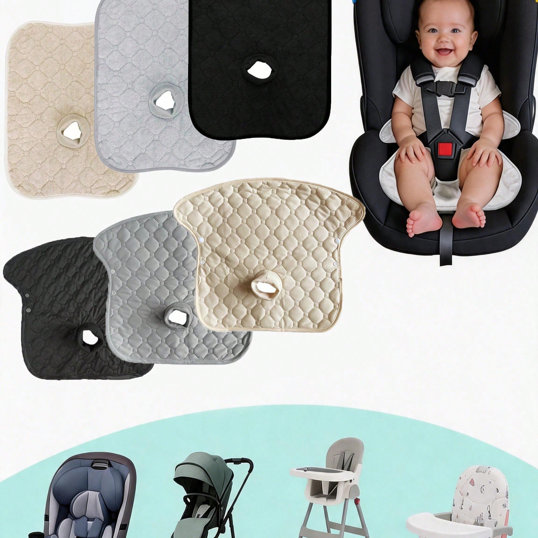 1 pezzo Fodera universale per sedile di passeggino, cuscino per sedile per bambini pieghevole, imbottitura morbida trapuntata per vari sedili per