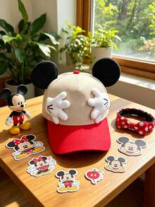Disney 1件裝可愛米奇耳朵棒球帽，米奇手掌與耳朵設計搭配拼色圖案，可調節時尚戶外卡通休閒帽，適合戶外運動、日常穿著、旅行、派對與節日場合，中性款，送給朋友與家人的完美禮物！（男士棒球帽、女士棒球帽、夏季遮陽帽、Disney棒球帽） - 彩色 - 查看 1