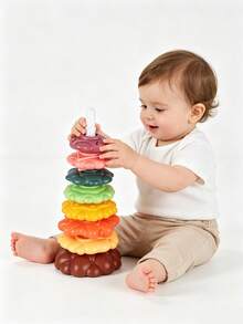 Drehbare Regenbogen-Stapelringe Spielzeug, Montessori Blumen-Stapelturm, 18 Monate+ Kleinkind Früherziehung Sinnes-Spielzeug, Baby Geburtstagsgeschenk - Verschiedenfarbig - Übersicht 1