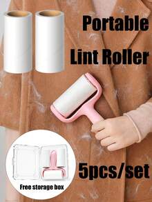 5pcs/Set Convenient Mini Lint Roller Set - 1 Handle + 3 Replacement Rollers, Strong Adhesive, Easily Remove Pet Hair, Easy To Use, Reusable Handle, No Electricity Required, Suitable For Pets/Clothing/Carpets/Car Seats, Essential For Pet Owners - Multicolor - View 1