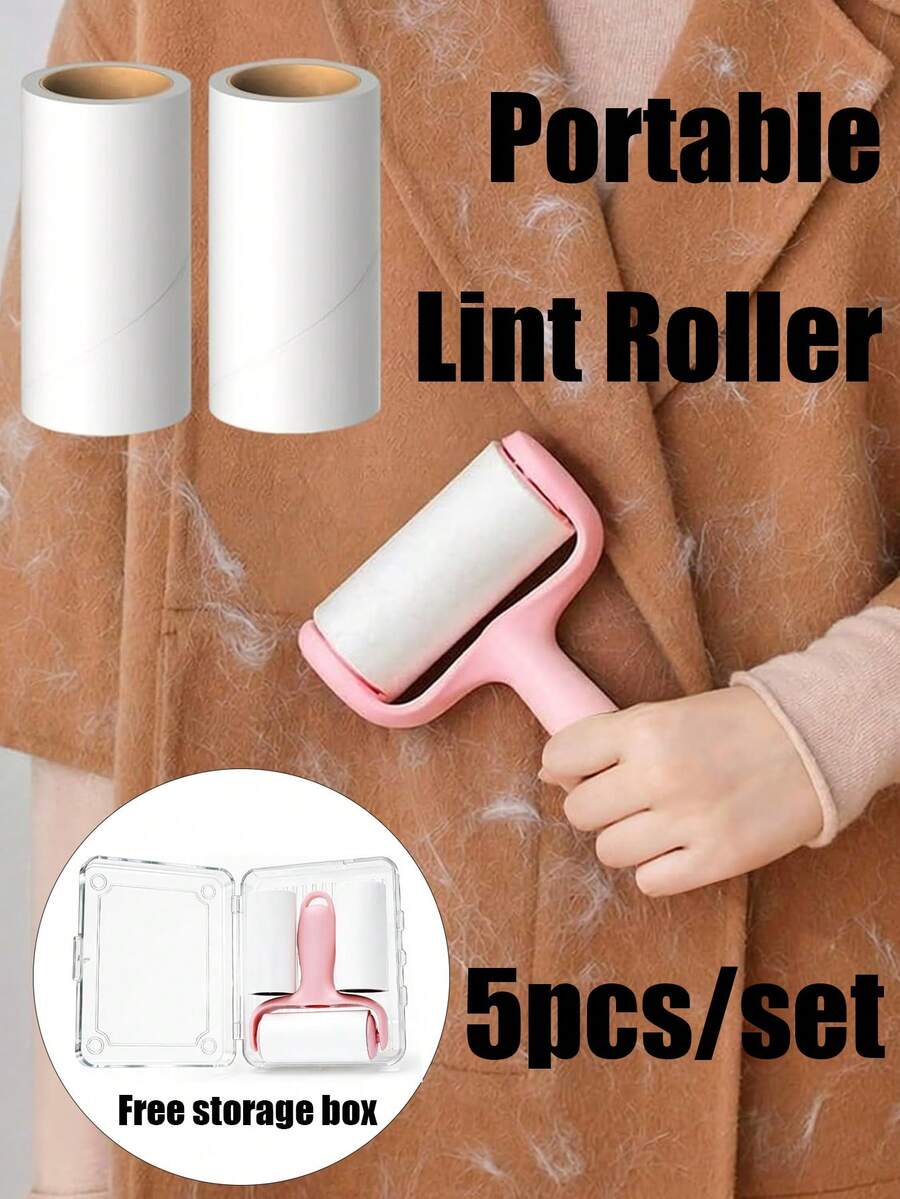 5pcs/Set Convenient Mini Lint Roller Set - 1 Handle + 3 Replacement Rollers, Strong Adhesive, Easily Remove Pet Hair, Easy To Use, Reusable Handle, No Electricity Required, Suitable For Pets/Clothing/Carpets/Car Seats, Essential For Pet Owners - Multicolor - View 1
