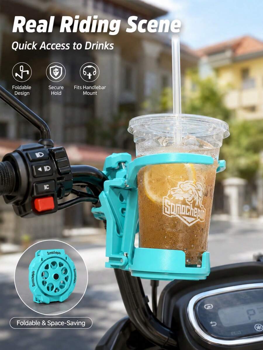 可折疊自行車杯架，通用摩托車把手飲料架，可調節自行車水瓶杯架，適用於電動滑板車、電動自行車、ATV、嬰兒車、輪椅，省空間可折疊飲料咖啡杯架含安裝配件