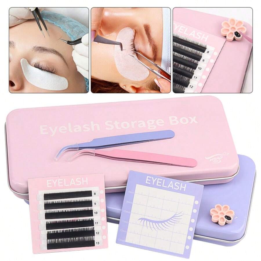 Set Alat Bulu Mata Wanita Modis 7 Buah, Palet Bulu Mata Magnetik & Pinset dalam Satu Kotak Penyimpanan Portabel. Kit Multifungsi Penting untuk Penata Bulu Mata dan Penggunaan Riasan Bulu Mata Sehari-hari.