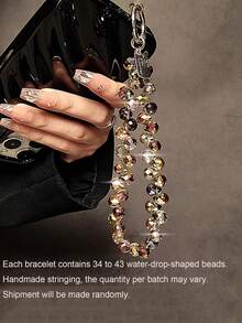 Glitter Beaded Phone Accessories Chain - Shiny Transparent Beads, Phone Lanyard, Keychain, Compatible With Apple/ Phone Cases, Plastic Material - Amber - View 6