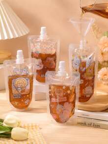 50Pcs Clear Spout Drink Bags, Cute Cartoon Stand-Up Beverage Pouches With Caps For Juice, Milk Tea, Coffee, Smoothies & Party Drinks - Multicolor - View 6