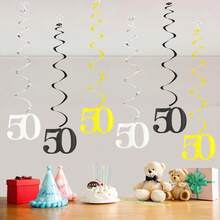 4 Conjuntos Decoração Pendente Espiral Preto e Dourado para Aniversário, Suprimentos de Decoração para Festa de Aniversário de 16/18/21/30/40/50/60/70/80 Anos - multicolorido - Visão 23