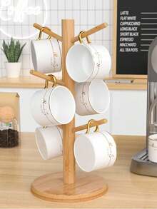 Wooden Mug Cup Tree Stand Holder,Tree-Shaped Wooden Specialty Holder With Bamboo & Wood Design - 6-Slot Sausage Rack For Cups, Hair Clips, Bracelets - Sturdy Wood Cup Stand - Multicolor - View 4