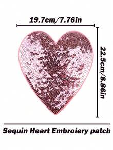 1 pieza Parche bordado con patrón de corazón de lentejuelas rosas, adecuado para chaquetas, mochilas, jeans, camisetas - Decoración duradera, accesorios de ropa, parche decorativo para reparar agujeros en pantalones - rosa - Ver 3