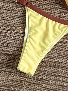 Bikinx Women's Underwire Colorblock Ruched Bust Bikini Set, Spaghetti Strap Backless Tie Swimwear, Suitable For Beach Vacation Summer - Multicolor - View 8