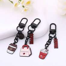 2/3pcs Fun Cartoon Multi-Color Enamel Coffee Latte & Takeout Bag Keychain Pendant, Decorate Wallet & Keys, Gift & Daily Accessory, Versatile Durable Backpack Hanging Chain, 3D Cartoon Coffee Utensil Shape Detachable Backpack Clip Detail Key Accessory - Multicolor - View 2