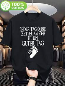 Maglietta da uomo - Citazione tedesca "Ogni giorno senza un controllo," girocollo casual, maniche corte, abbigliamento estivo, abbigliamento casual comodo, taglie forti - nero - Visualizzare 1