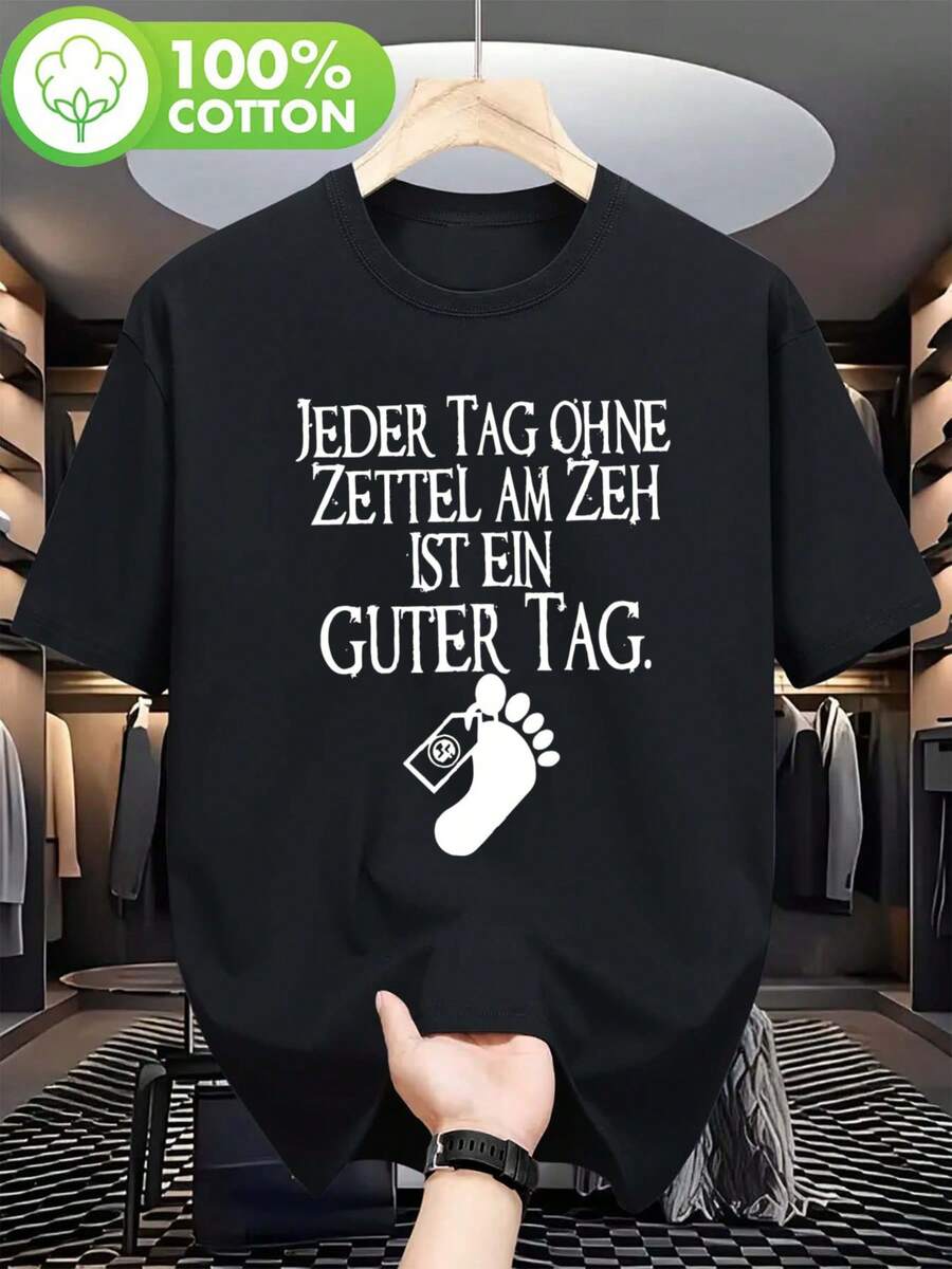 Maglietta da uomo - Citazione tedesca "Ogni giorno senza un controllo," girocollo casual, maniche corte, abbigliamento estivo, abbigliamento casual comodo, taglie forti - nero - Visualizzare 1