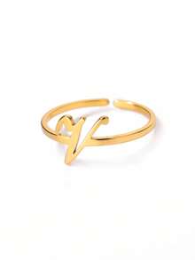 1PC Fashion 26 English Initial Chunky Rings For Women Men Opening 18K Gold Plated Smooth Letter Ring European And American Style Finger Jewelry - Gold Ring - View 25