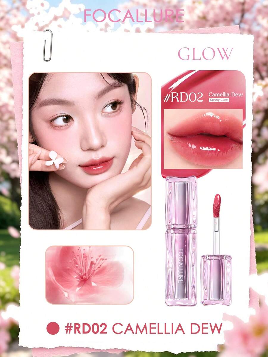 FOCALLURE Lip Gloss Juicy Mirror, Tekstur Melembapkan, Tahan Lama, Anti Luntur, Nyaman Dipakai, Efek Visual Menambah Volume, Tersedia Berbagai Pilihan Warna untuk Sehari-hari - #RD02 Embun Kamelia - View 1