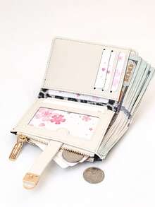 Classic Fashion Leopard Print Patchwork Short Wallet, Handheld PU Exquisite Buckle Card Holder ID Organizer, Compact And Lightweight - Black and White - View 5