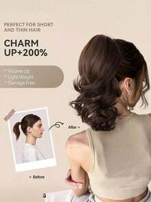 1 Large Wave Wig, Short Ponytail With Large Wave Clip, Fluffy Natural Synthetic Ponytail, Elegant Hair Accessory Suitable For Women's Daily Wear - Multicolor - View 3