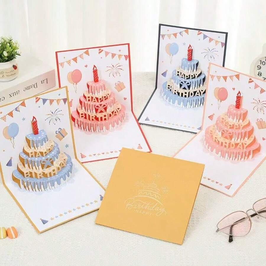 1PC/5PCS/10PCS Hot-Selling Creative Premium 3D Pop-Up Cake Colorful Cute Folding Birthday Greeting Card With Gift Envelope - Cake Greeting Cards - View 1